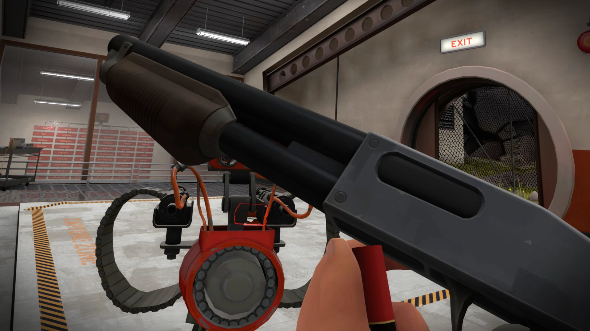 Engineer reloading a shotgun next to a sentry