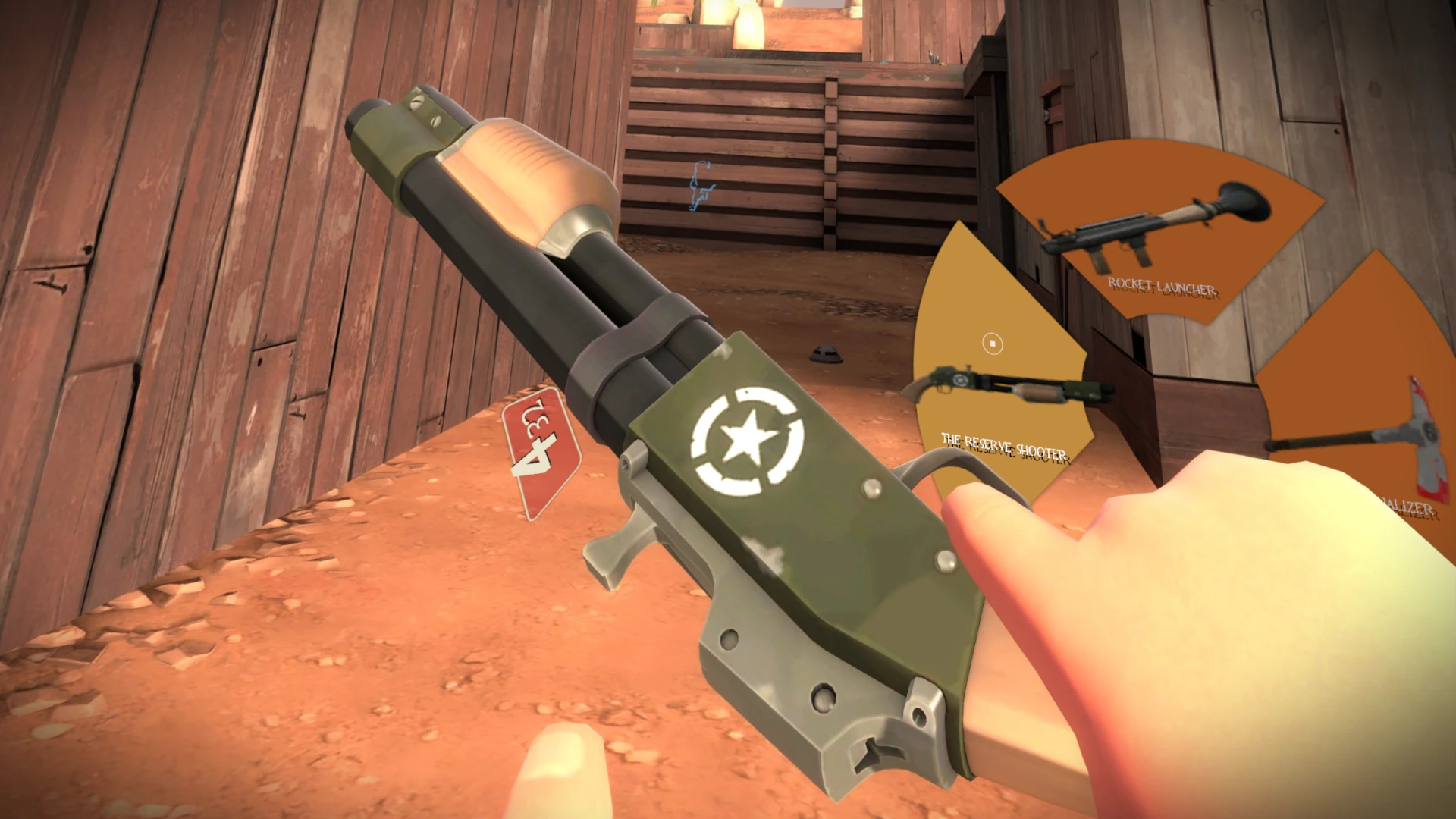 Soldier holding The Reserve Shooter with the VR weapon wheel open